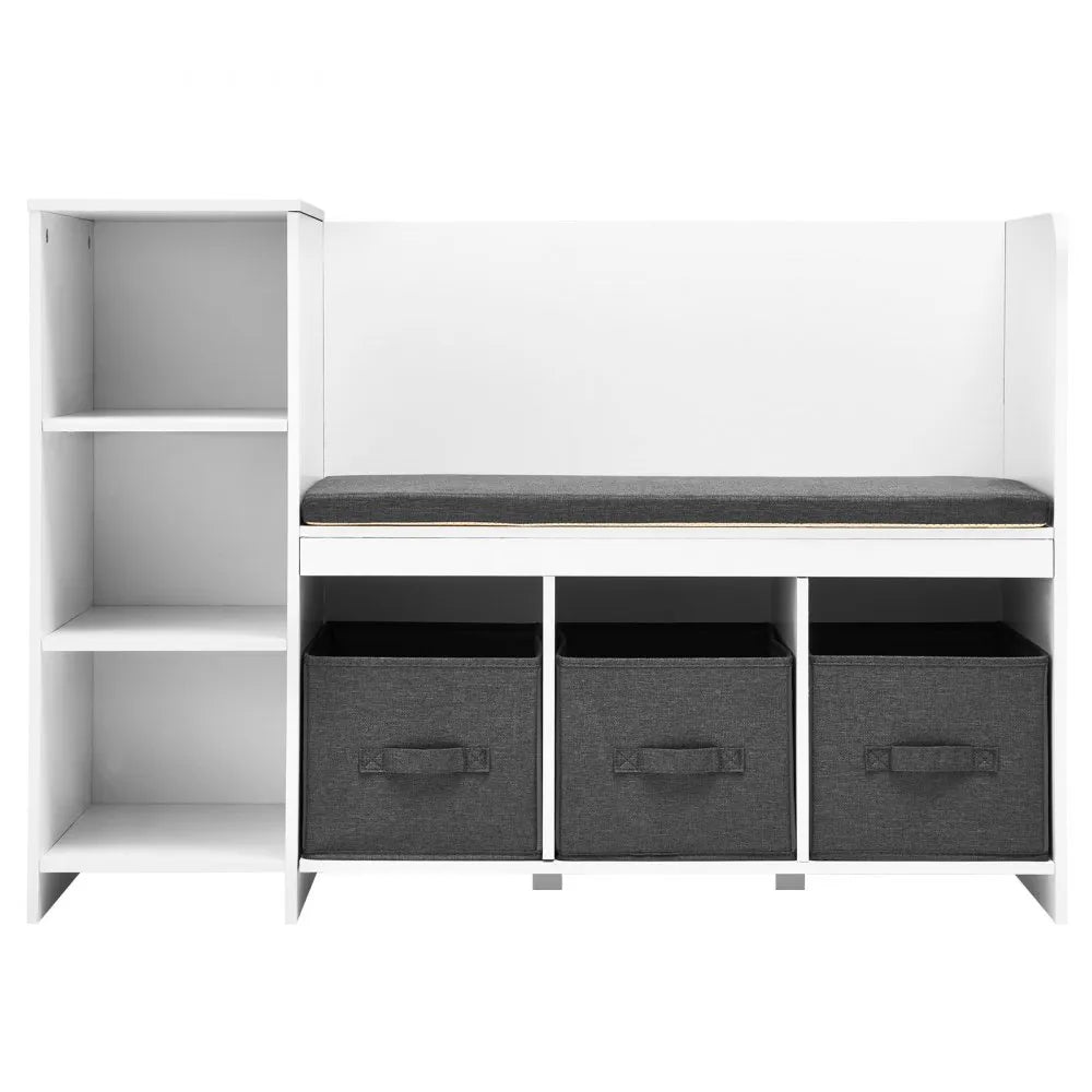 VEVOR Kids Reading Nook Bench 6-Cubby Storage Bookshelf with Seat Cushion White