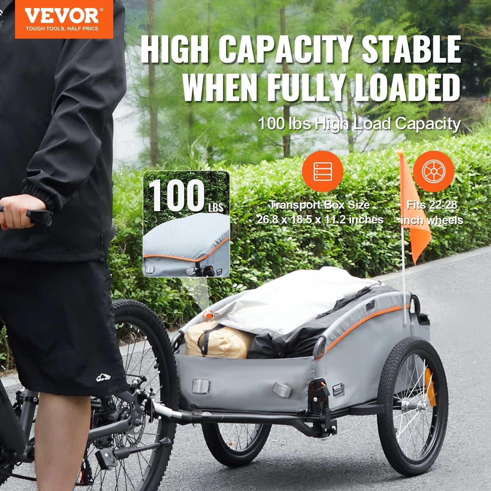 VEVOR Bike Cargo Trailer, 100 lbs Load Capacity, Heavy-Duty Bicycle Wagon Cart, Foldable Compact Storage with Universal Hitch, Waterproof Cover, 16