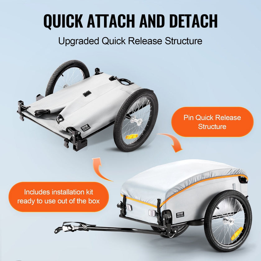 VEVOR Bike Cargo Trailer, 100 lbs Load Capacity, Heavy-Duty Bicycle Wagon Cart, Foldable Compact Storage with Universal Hitch, Waterproof Cover, 16