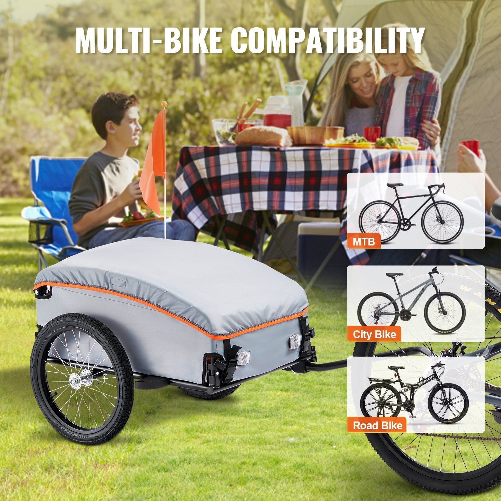 VEVOR Bike Cargo Trailer, 100 lbs Load Capacity, Heavy-Duty Bicycle Wagon Cart, Foldable Compact Storage with Universal Hitch, Waterproof Cover, 16