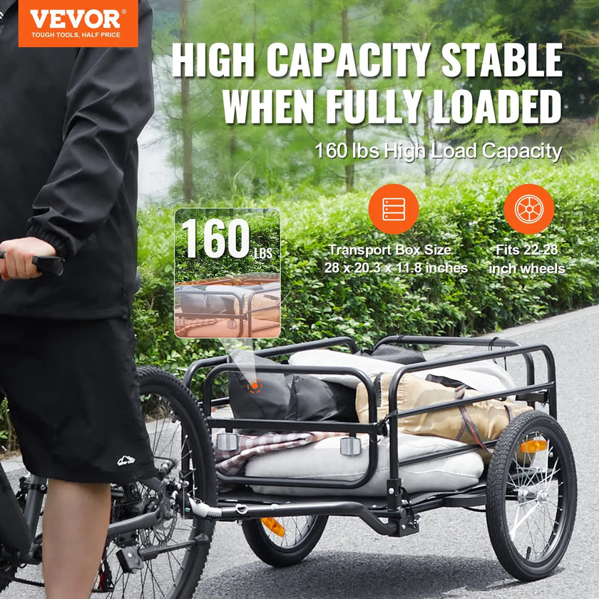 VEVOR Bike Cargo Trailer, 160 lbs Load Capacity, Heavy-Duty Bicycle Wagon Cart, Foldable Compact Storage & Quick Release with Universal Hitch, 16