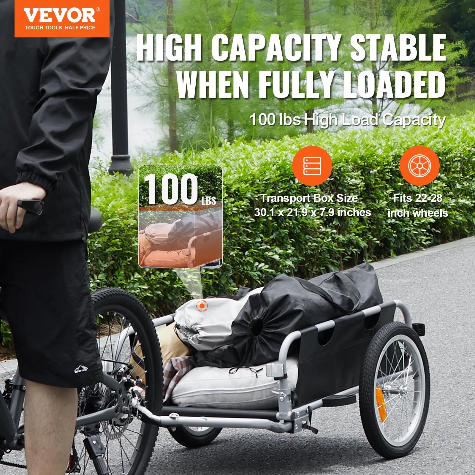 VEVOR Bike Cargo Trailer, 100 lbs Load Capacity, Heavy-Duty Bicycle Wagon Cart, Foldable Compact Storage & Quick Release with Universal Hitch, 16