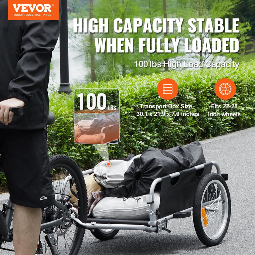 VEVOR Bike Cargo Trailer, 100 lbs Load Capacity, Heavy-Duty Bicycle Wagon Cart, Foldable Compact Storage & Quick Release with Universal Hitch, 16