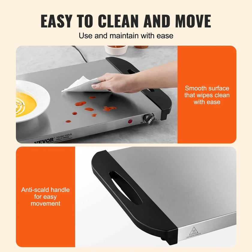 VEVOR Electric Warming Tray Buffet Food Warming w/ Temp Control Stainless Steel