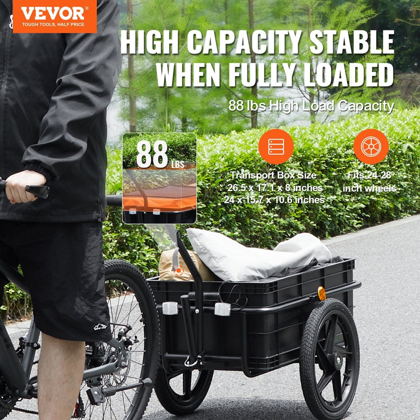 VEVOR Bike Cargo Trailer, 88 lbs Load Capacity, Heavy-Duty Bicycle Wagon Cart, Foldable Compact Storage with Universal Hitch, Waterproof Cover, 16