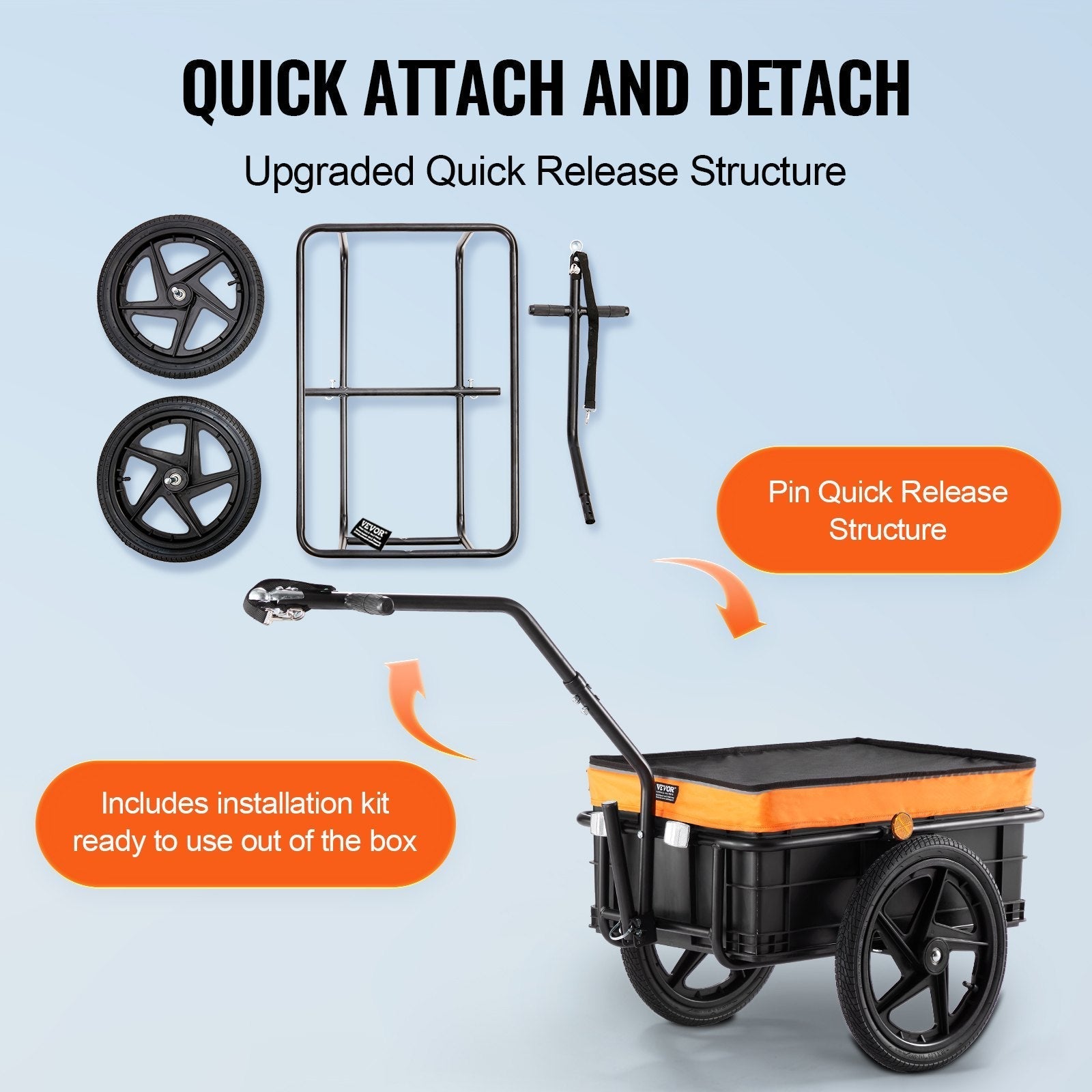 VEVOR Bike Cargo Trailer, 88 lbs Load Capacity, Heavy-Duty Bicycle Wagon Cart, Foldable Compact Storage with Universal Hitch, Waterproof Cover, 16