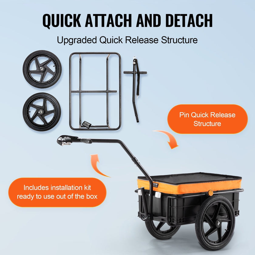VEVOR Bike Cargo Trailer, 88 lbs Load Capacity, Heavy-Duty Bicycle Wagon Cart, Foldable Compact Storage with Universal Hitch, Waterproof Cover, 16