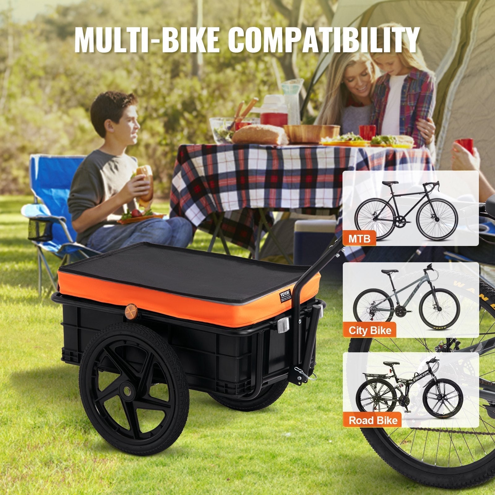VEVOR Bike Cargo Trailer, 88 lbs Load Capacity, Heavy-Duty Bicycle Wagon Cart, Foldable Compact Storage with Universal Hitch, Waterproof Cover, 16