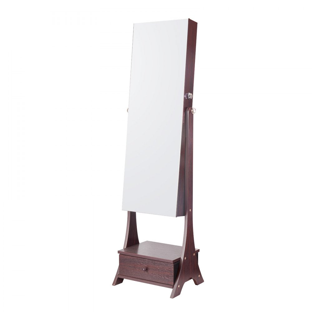 VEVOR Mirror Jewelry Cabinet Standing Mirror with Storage Full Length Brown