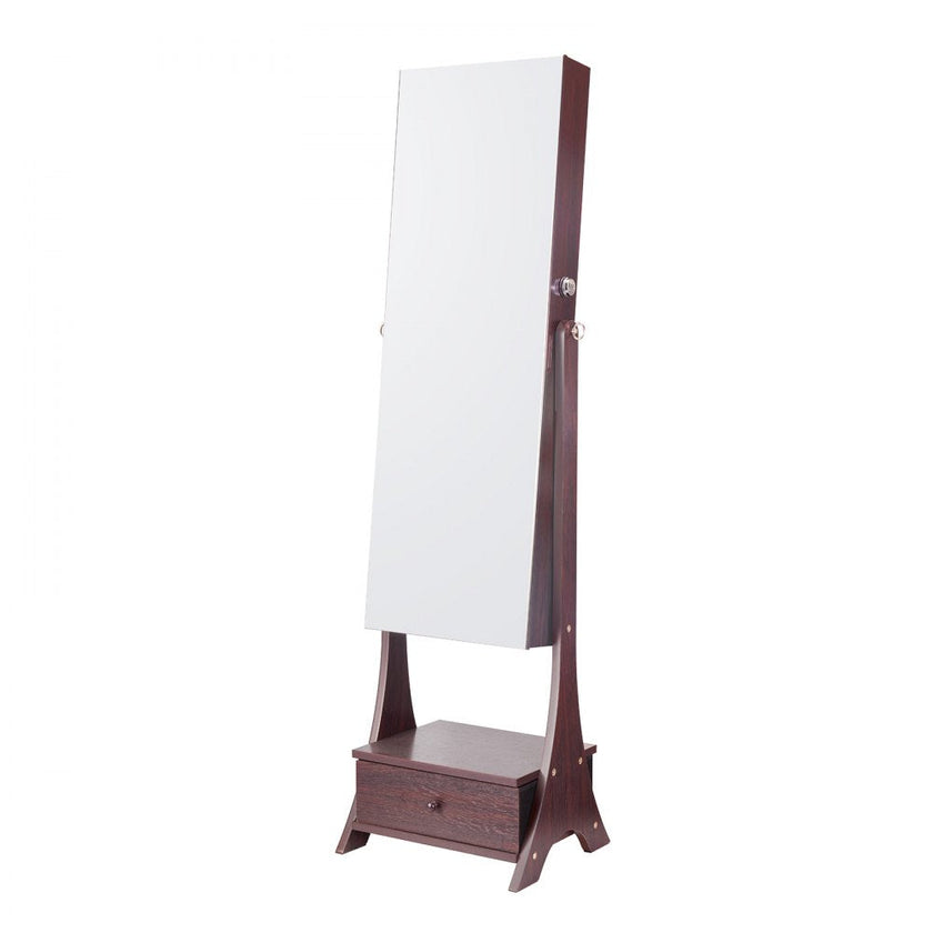 VEVOR Mirror Jewelry Cabinet Standing Mirror with Storage Full Length Brown