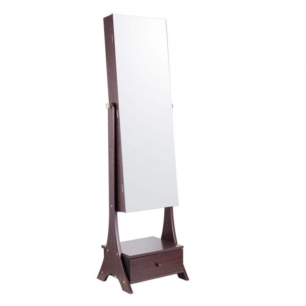 VEVOR Mirror Jewelry Cabinet Standing Mirror with Storage Full Length Brown