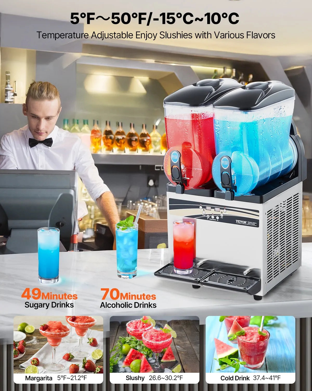 VEVOR Commercial Slushy Machine 15Lx2 Tank Margarita Smoothie Frozen Drink Maker