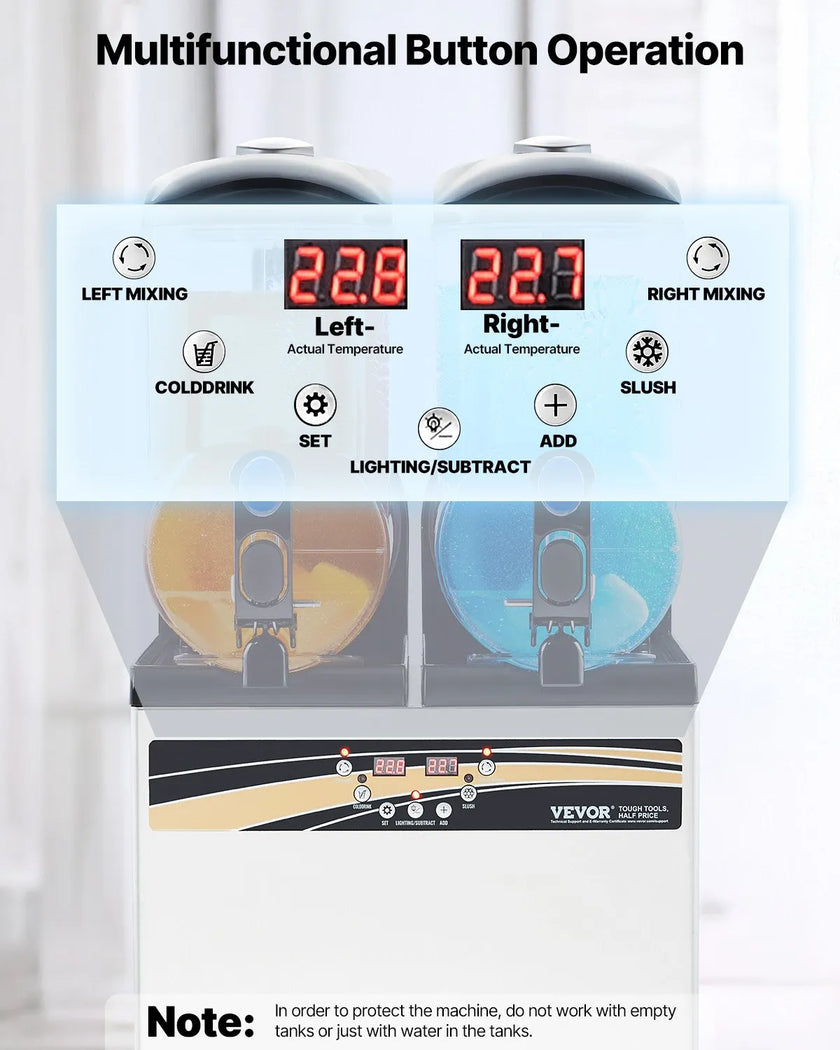 VEVOR Commercial Slushy Machine 15Lx2 Tank Margarita Smoothie Frozen Drink Maker