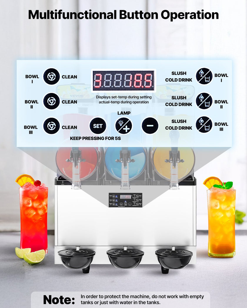VEVOR Commercial Slushy Machine 15Lx3 Tank Margarita Smoothie Frozen Drink Maker