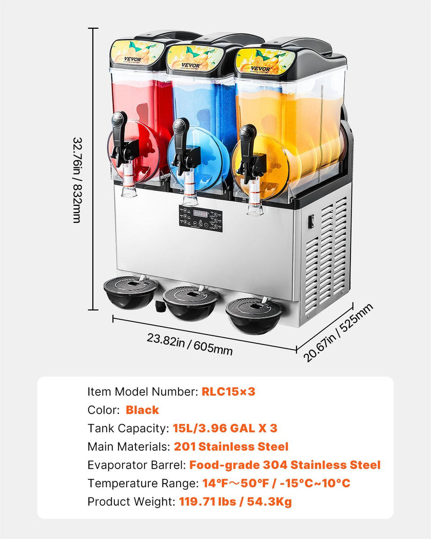 VEVOR Commercial Slushy Machine 15Lx3 Tank Margarita Smoothie Frozen Drink Maker