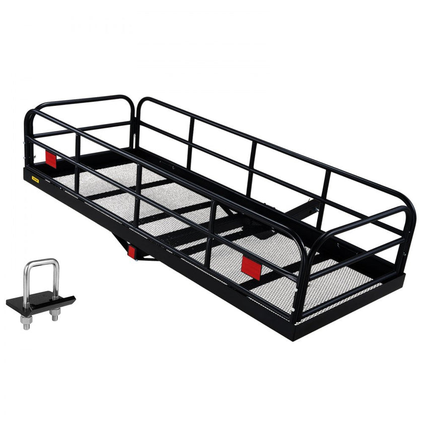 VEVOR Hitch Cargo Carrier, 60 x 24 x 14 in Folding Trailer Hitch Mounted Steel Cargo Basket, 400lbs Loading Capacity Luggage Carrier Rack with Stabilizer, Fits 2