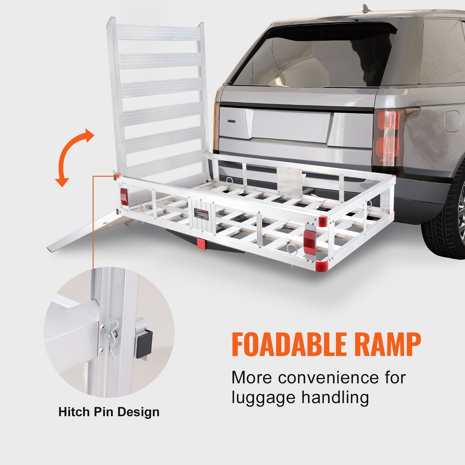 VEVOR 50 x 29.5 x 8.7 in Hitch Cargo Carrier, 500lb Capacity Trailer Hitch Mount Aluminum Cargo Basket with Folding Ramp, Luggage Carrier Rack Fits 2