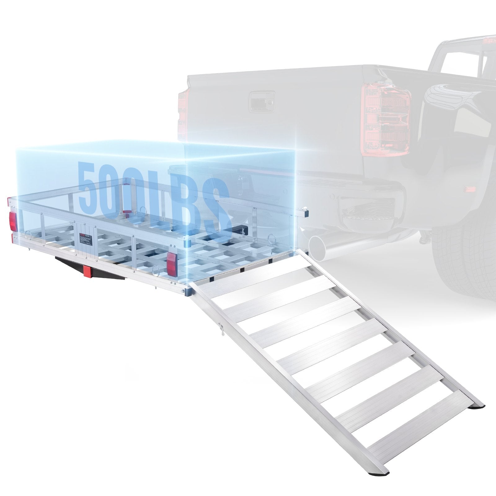 VEVOR 50 x 29.5 x 8.7 in Hitch Cargo Carrier, 500lb Capacity Trailer Hitch Mount Aluminum Cargo Basket with Folding Ramp, Luggage Carrier Rack Fits 2