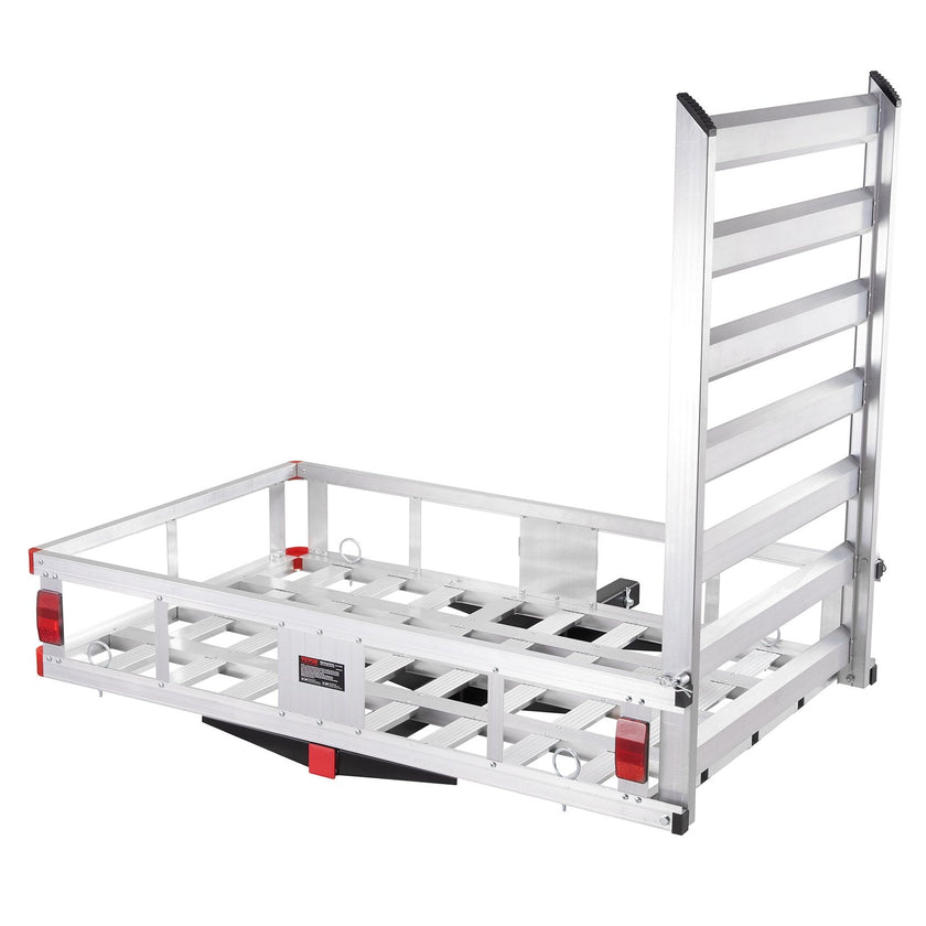 VEVOR 50 x 29.5 x 8.7 in Hitch Cargo Carrier, 500lb Capacity Trailer Hitch Mount Aluminum Cargo Basket with Folding Ramp, Luggage Carrier Rack Fits 2