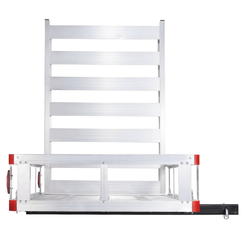 VEVOR 50 x 29.5 x 8.7 in Hitch Cargo Carrier, 500lb Capacity Trailer Hitch Mount Aluminum Cargo Basket with Folding Ramp, Luggage Carrier Rack Fits 2