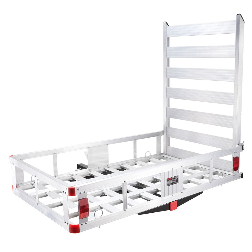 VEVOR 50 x 29.5 x 8.7 in Hitch Cargo Carrier, 500lb Capacity Trailer Hitch Mount Aluminum Cargo Basket with Folding Ramp, Luggage Carrier Rack Fits 2