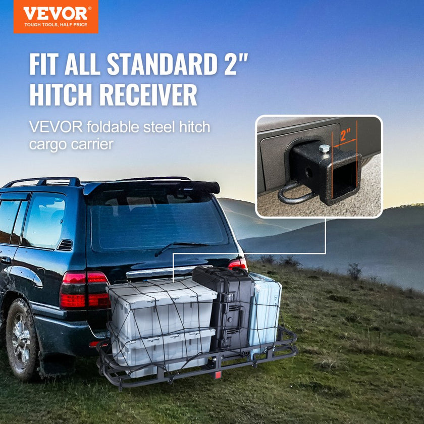 VEVOR 53 x 19 x 5 in Hitch Cargo Carrier, 500lb Capacity Trailer Hitch Mount Cargo Basket, Steel Luggage Carrier Rack Fits 2