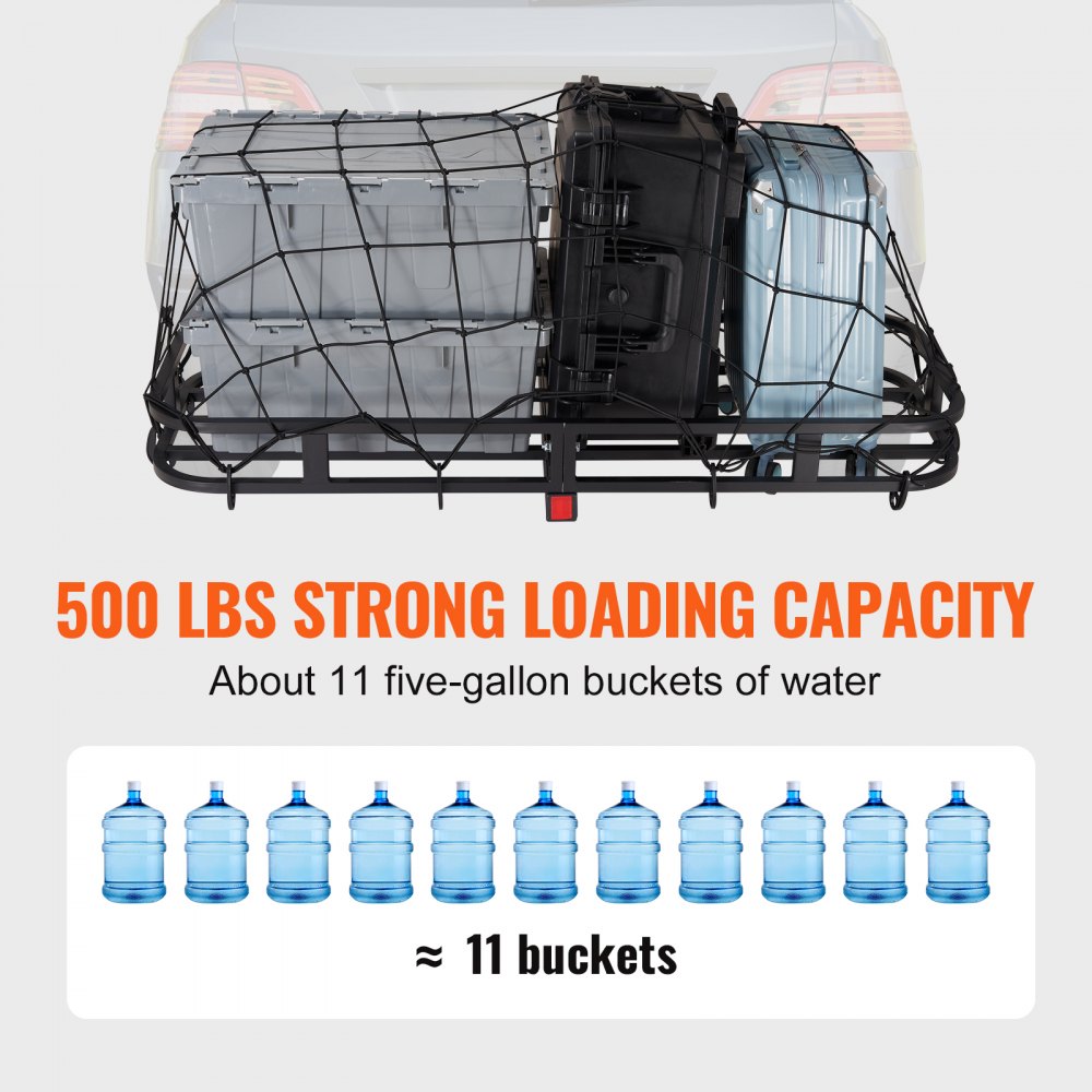 VEVOR 53 x 19 x 5 in Hitch Cargo Carrier, 500lb Capacity Trailer Hitch Mount Cargo Basket, Steel Luggage Carrier Rack Fits 2