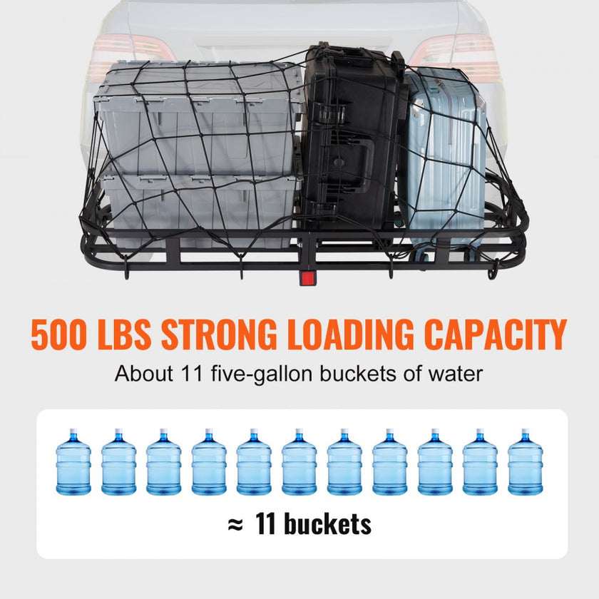 VEVOR 53 x 19 x 5 in Hitch Cargo Carrier, 500lb Capacity Trailer Hitch Mount Cargo Basket, Steel Luggage Carrier Rack Fits 2