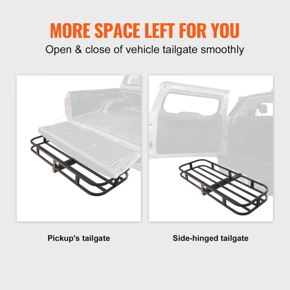 VEVOR 53 x 19 x 5 in Hitch Cargo Carrier, 500lb Capacity Trailer Hitch Mount Cargo Basket, Steel Luggage Carrier Rack Fits 2