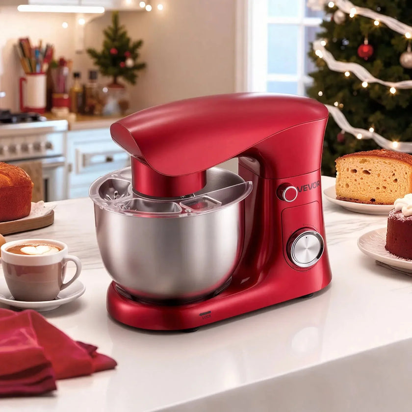 VEVOR Stand Mixer, 4.4 QT Electric Kitchen Mixer, 300W Dough-Mixer, 10 + Pulse Speeds Tilt-head Food-Mixer with Stainless Steel Bowl, Dough Hook, Whisk, Beater, for Baking, Mixing, Whipping & Kneading
