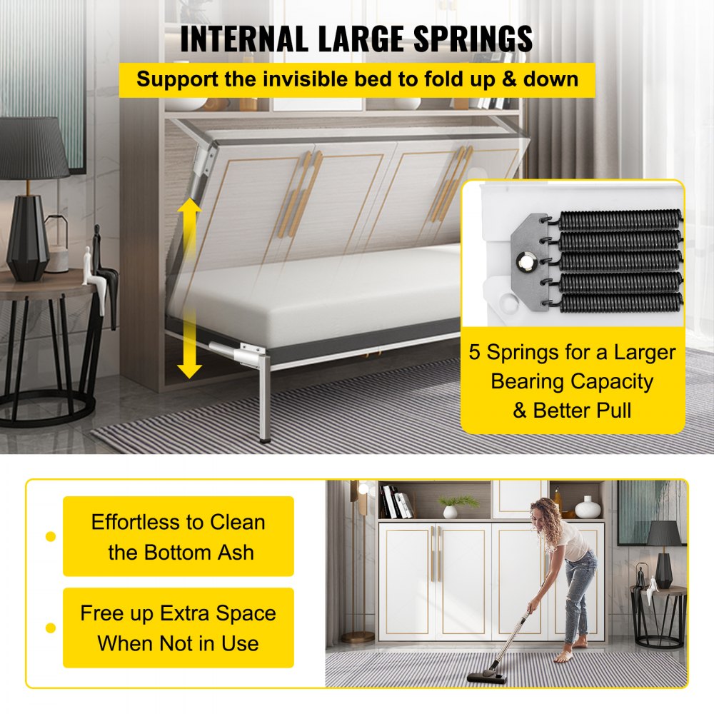 VEVOR DIY Murphy Bed Hardware Kit Horizontal Mounting Wall Bed Springs Mechanism Heavy Duty Bed Support Hardware DIY Kit for Queen Twin Size Bed