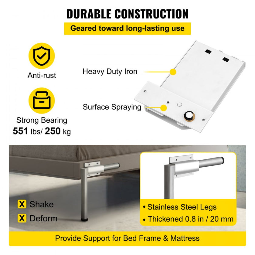 VEVOR DIY Murphy Bed Hardware Kit Horizontal Mounting Wall Bed Springs Mechanism Heavy Duty Bed Support Hardware DIY Kit for Queen Twin Size Bed