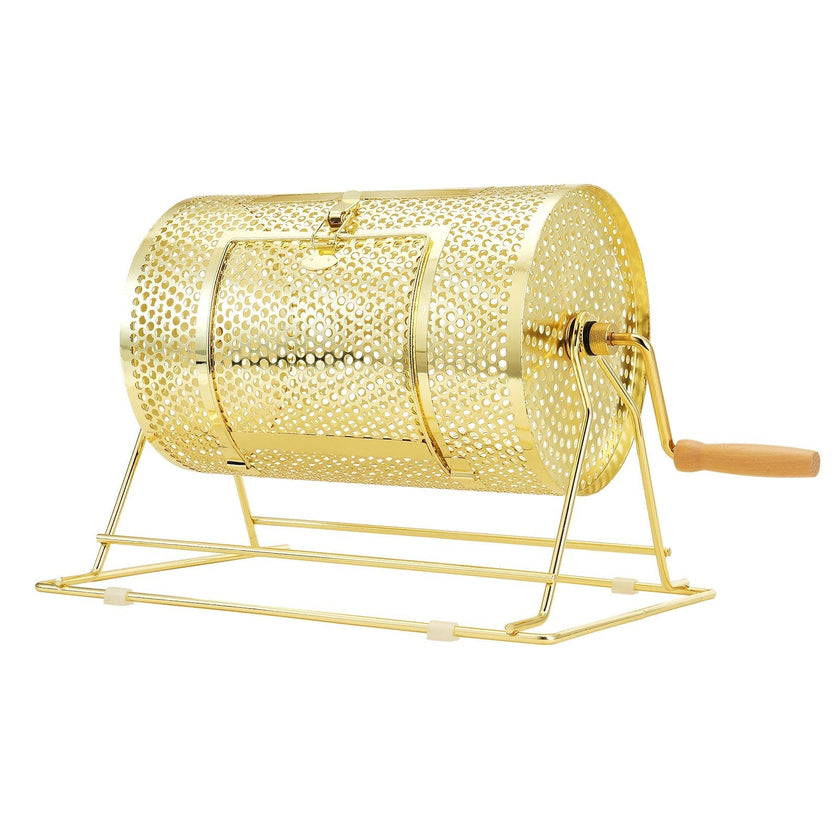 VEVOR Raffle Drum, 11.6 x Ø7.48 inch Brass Plated Raffle Ticket Spinning Cage, Holds 2500 Tickets or 100 Ping Pong Balls, Metal Lottery Spinning Drawing with Wooden Turning Handle, for Bingo Ballot Pa