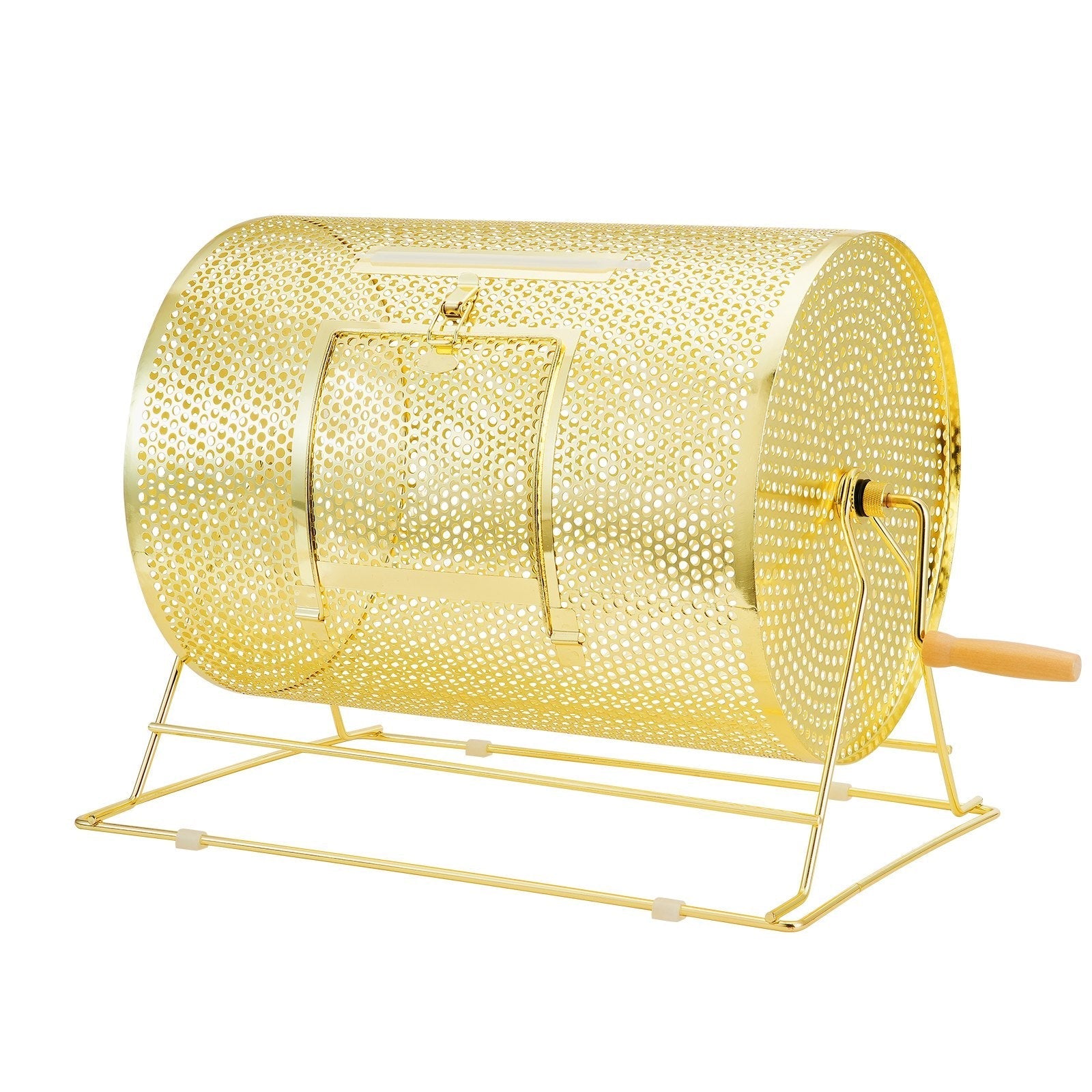 VEVOR Raffle Drum, 16.1 x Ø12 inch Brass Plated Raffle Ticket Spinning Cage, Holds 5000 Tickets or 200 Ping Pong Balls, Metal Lottery Spinning Drawing with Wooden Turning Handle, for Bingo Ballot Part