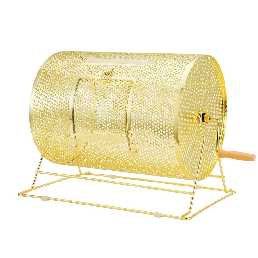 VEVOR Raffle Drum, 16.1 x Ø12 inch Brass Plated Raffle Ticket Spinning Cage, Holds 5000 Tickets or 200 Ping Pong Balls, Metal Lottery Spinning Drawing with Wooden Turning Handle, for Bingo Ballot Part