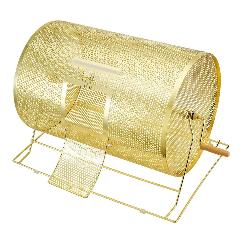 VEVOR Raffle Drum, 14.8 x Ø21.26 inch Brass Plated Raffle Ticket Spinning Cage, Holds 10000 Tickets or 300 Ping Pong Balls, Metal Lottery Spinning Drawing with Wooden Turning Handle, for Bingo Ballot