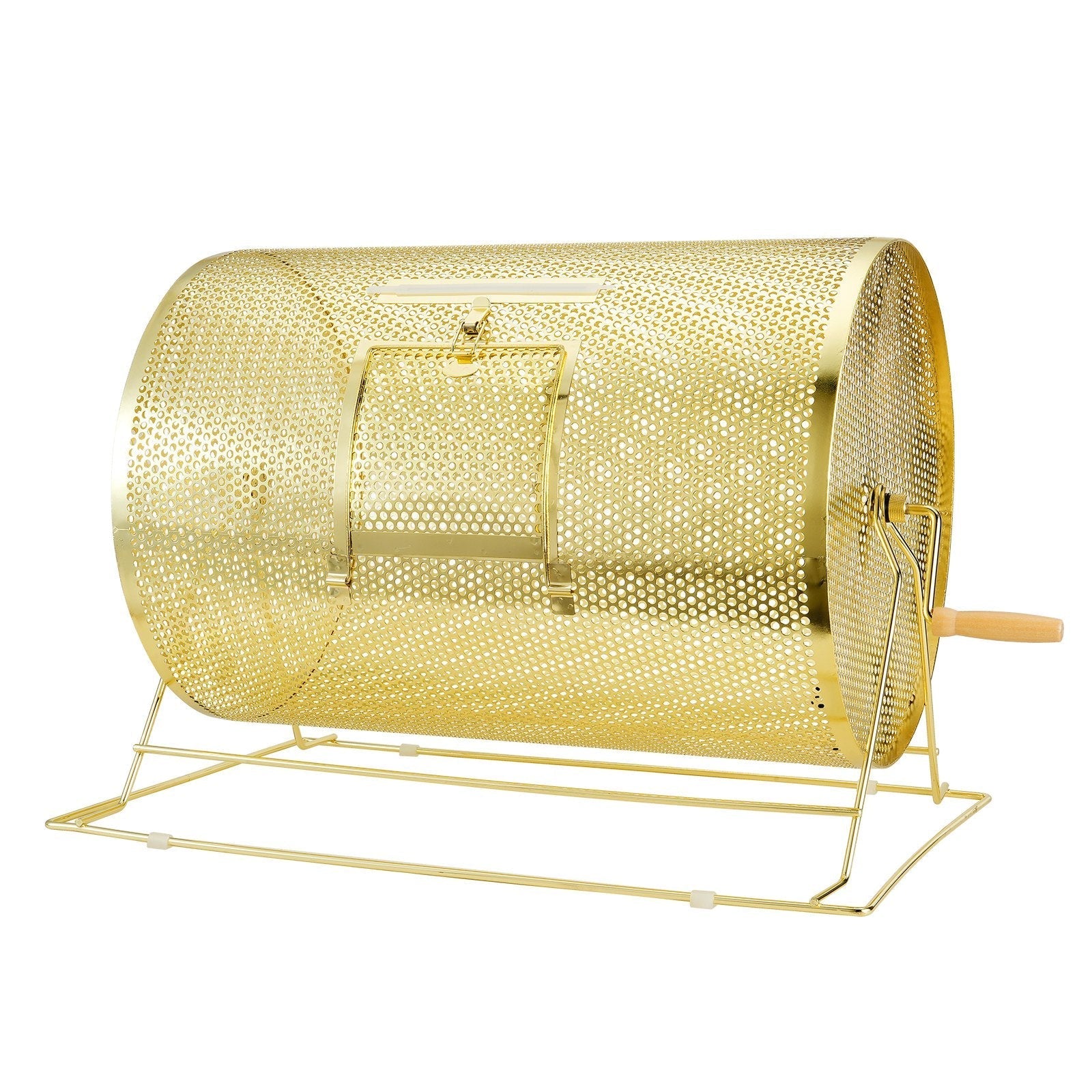 VEVOR Raffle Drum, 14.8 x Ø21.26 inch Brass Plated Raffle Ticket Spinning Cage, Holds 10000 Tickets or 300 Ping Pong Balls, Metal Lottery Spinning Drawing with Wooden Turning Handle, for Bingo Ballot