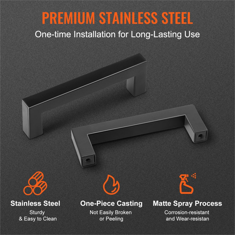 VEVOR 10 Pack Cabinet Pulls, 3.86in / 96mm Center to Center Slim Square Kitchen Cabinet Drawer, Stainless Steel Modern Kitchen Cupboard Door Handles for Kitchen Bathroom Bar Hardware Matte Black