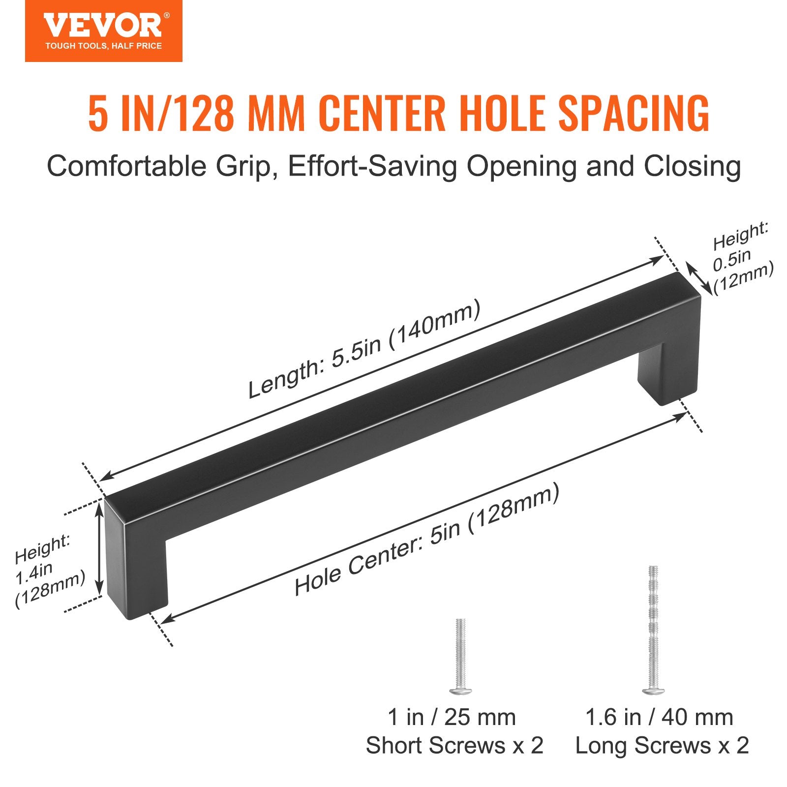 VEVOR 30 Pack Cabinet Pulls, 5.03in / 128mm Center to Center Slim Square Kitchen Cabinet Drawer, Stainless Steel Modern Kitchen Cupboard Door Handles for Kitchen Bathroom Bar Hardware Matte Black