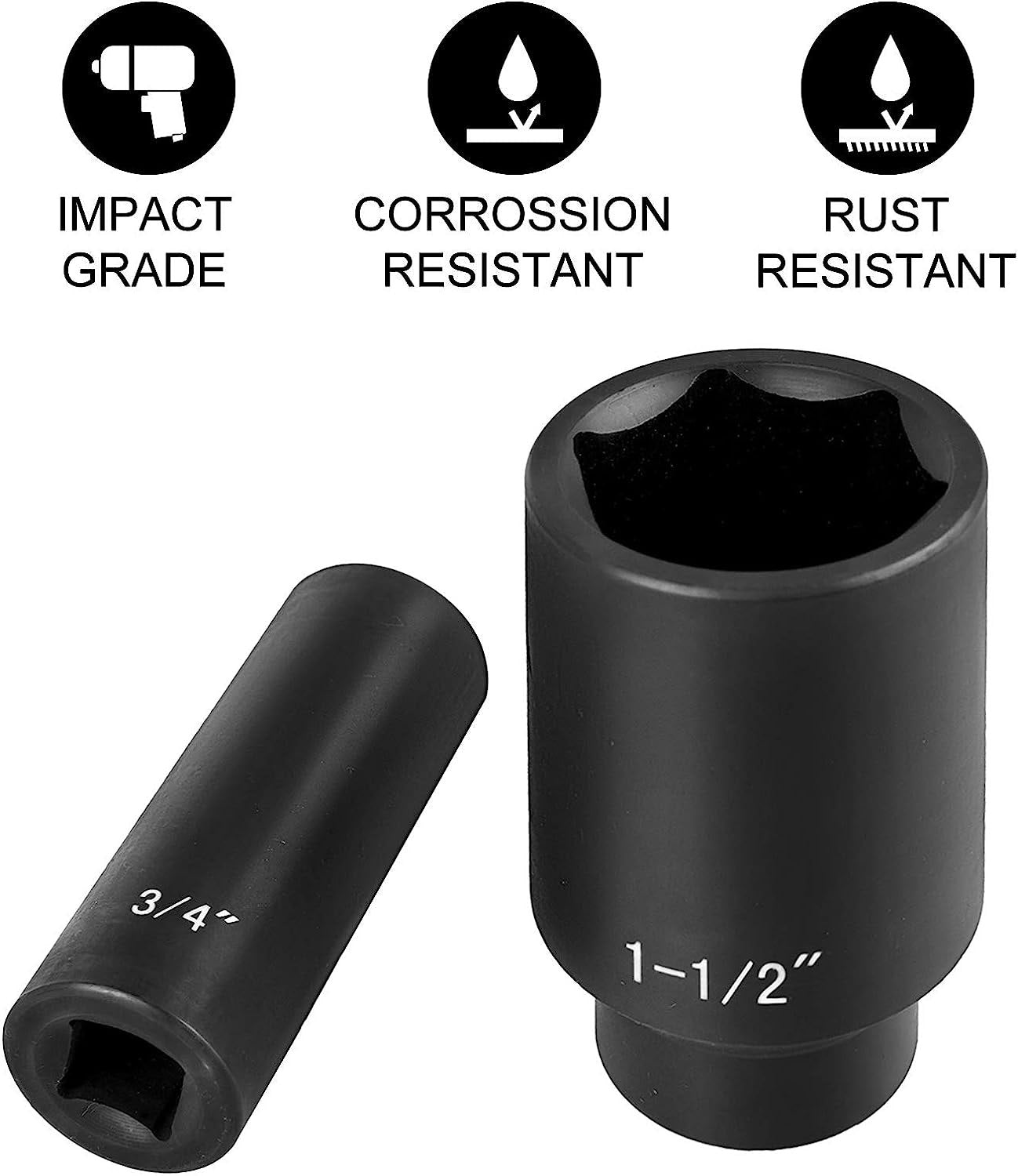 VEVOR Impact Socket Set 1/2 Inches 19 Piece Impact Sockets, Deep Socket, 6-Point Sockets, Rugged Construction, Cr-V, 1/2 Inches Drive Socket Set Impact 3/8 inch - 1-1/2 inch, with a Storage Cage