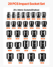 VEVOR Impact Socket Set 3/4 Inches 29 Piece Impact Sockets, 6-Point Sockets, Rugged Construction, CR-M0, 3/4 Inches Drive Socket Set Impact SAE 3/4 inch - 2-1/2 inch, with a Storage Cage