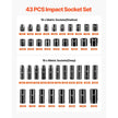 VEVOR Impact Socket Set 1/2 Inches 43 Piece Impact Sockets, Standard Socket Assortment, 1/2 Inches Drive Socket Set 6-Point Sockets Metric 9-30mm (Standard/Deep)