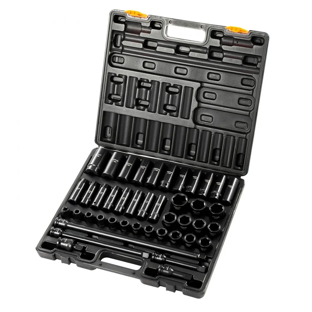 VEVOR Impact Socket Set 1/2 Inches 43 Piece Impact Sockets, Standard Socket Assortment, 1/2 Inches Drive Socket Set 6-Point Sockets Metric 9-30mm (Standard/Deep)