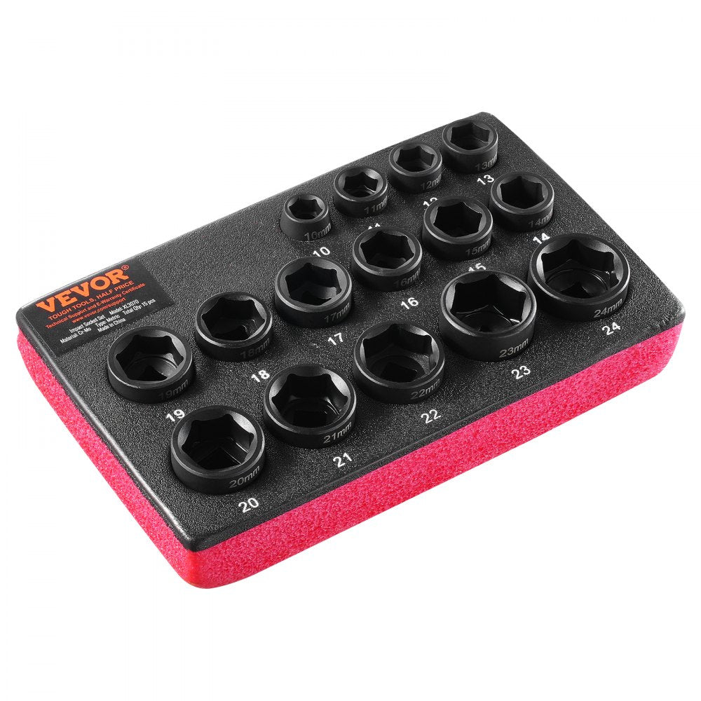 VEVOR Impact Sockets Set 15pcs 6-Point 3/8