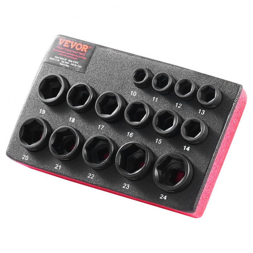 VEVOR Impact Sockets Set 15pcs 6-Point 3/8