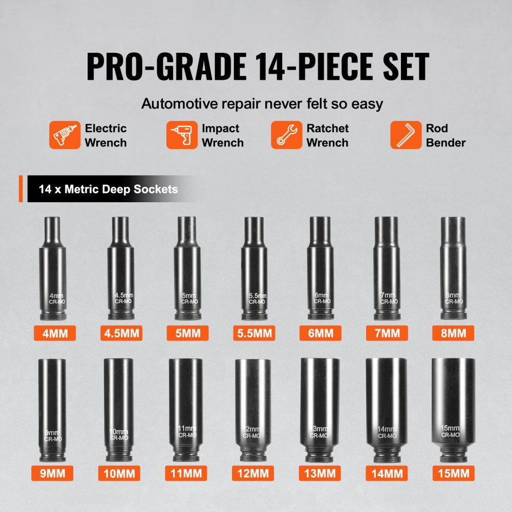 VEVOR Impact Sockets Set 14PCS 6-Point 1/4