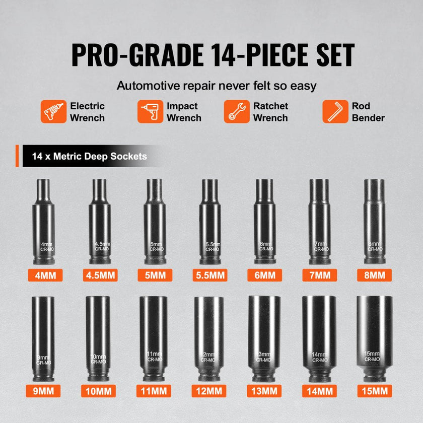 VEVOR Impact Sockets Set 14PCS 6-Point 1/4