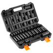 VEVOR Impact Sockets Set 25pcs 6-Point 3/8in Drive Bit Ratchet Tool Kit Case
