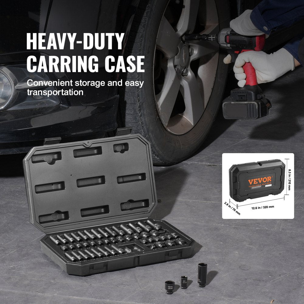 VEVOR Impact Sockets Set 48pcs 6-Point 1/4