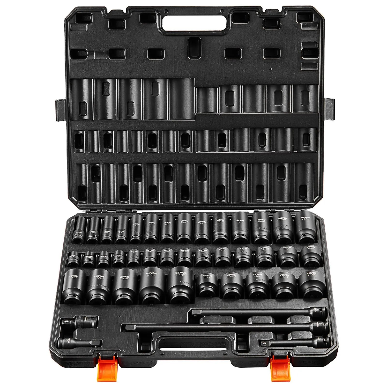 VEVOR Impact Sockets Set 43pcs 6-Point 1/2in Drive Bit Ratchet Tool Kit Case
